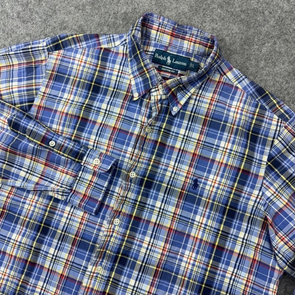Ralph Lauren Shirt Mens‎ Large Blue Plaid Custom Fit Long Sleeve Button Down